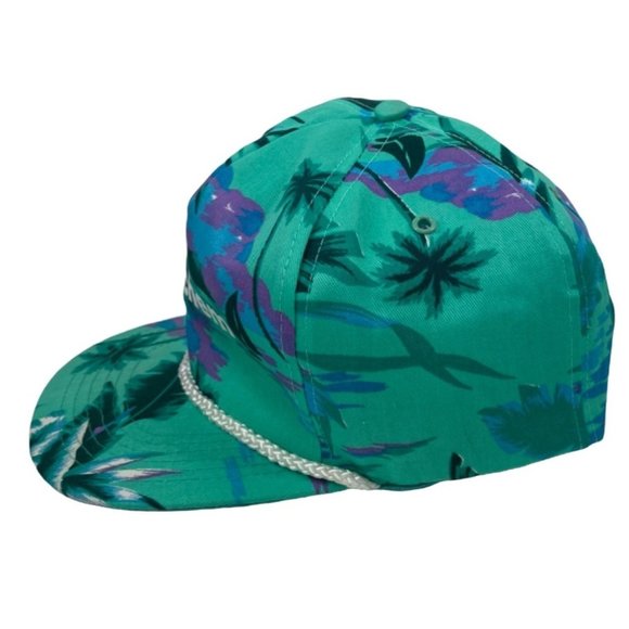 Vintage Rachem Baseball Hat Cap Green Flower Pattern Rope C23 - Picture 2 of 9